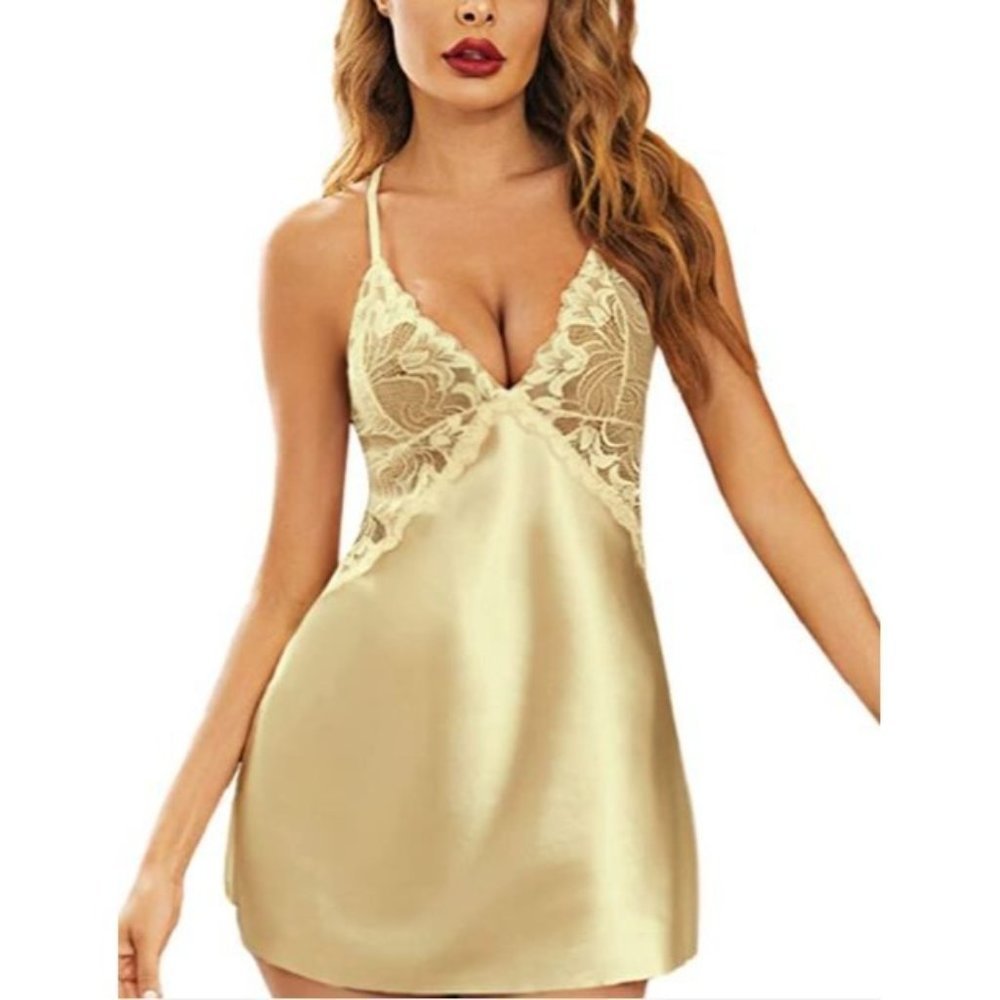 Size Small Thru 3X - Gold - Classic Collection - Lace Chemise With G-String